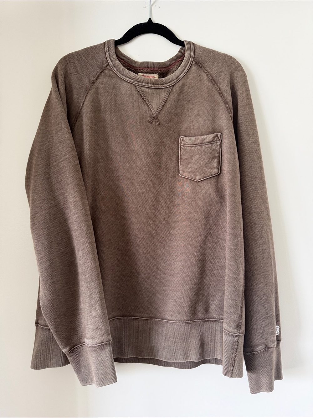 Champion x Todd Snyder Men's Pocket Crewneck Sweatshirt in Vintage Brown